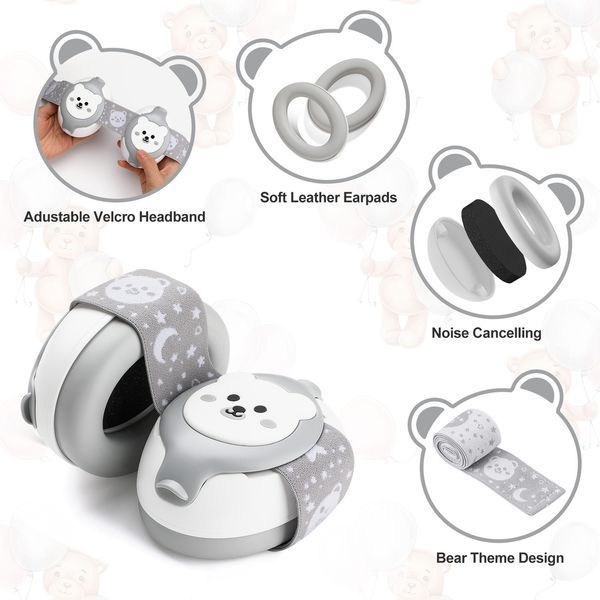 Дитячі протишумні навушники Baby Earmuffs навушники для дітей до 36 місяців, колір: Сірий BERMGRR фото