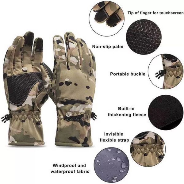 Рукавички тактичні водовідштовхувальні зимові утеплені флісом Combat Camo Хакі L CombatCamoGRNL фото