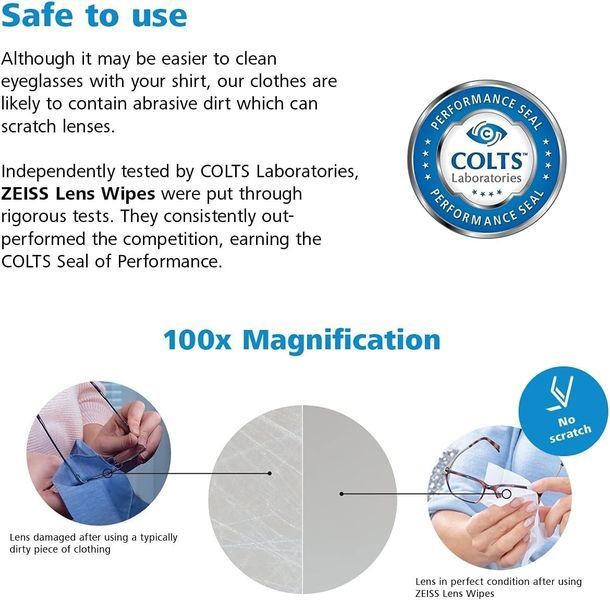 Серветки для очищення лінз і догляду за окулярами й оптикою Carl Zeiss (10 шт.) 662834510782 фото