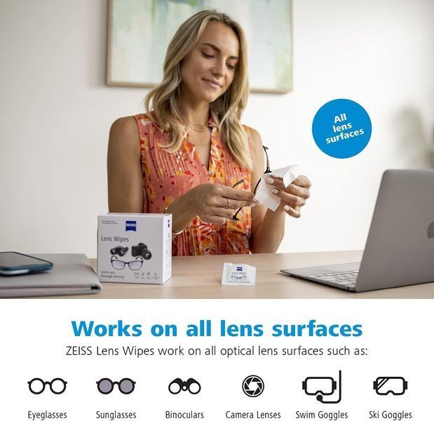 Серветки для очищення лінз і догляду за окулярами й оптикою Carl Zeiss (10 шт.) 662834510782 фото
