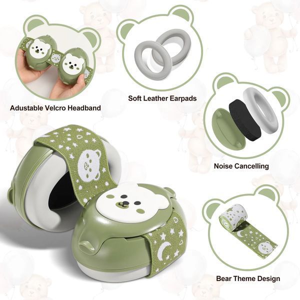 Дитячі протишумні навушники Baby Earmuffs навушники для дітей до 36 місяців, колір: Зелений BERMGRN фото